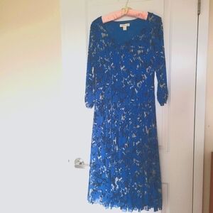 Coldwater Creek Blue Black White Dress Sz Medium